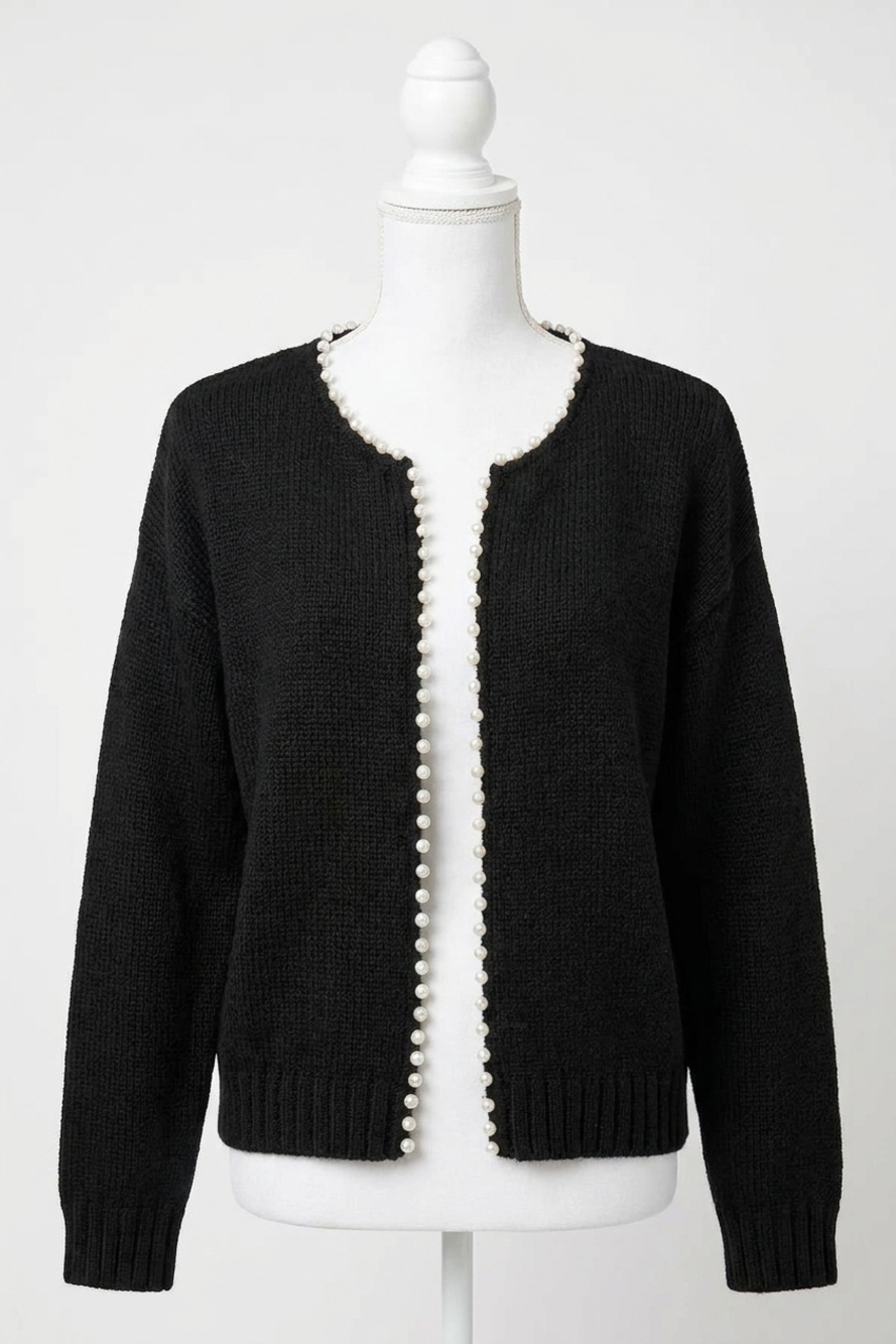 NEW SPLENDID pearl trim cardigan in black